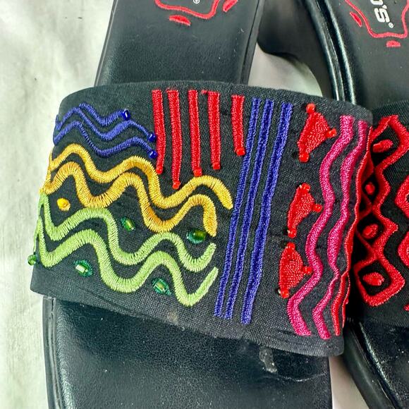 Chico's Women's Size 8M VTG 80s 90s Black Rainbow Embroidery Heeled Slides READ - Picture 5 of 11